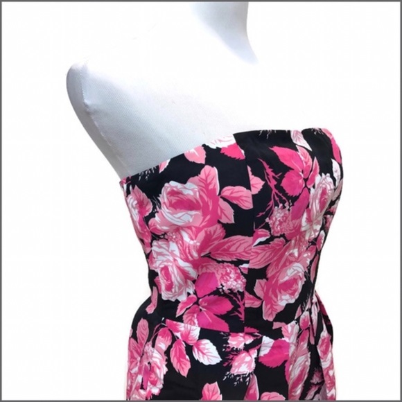 𝅺Strapless Rose Print Dress - Picture 2 of 4